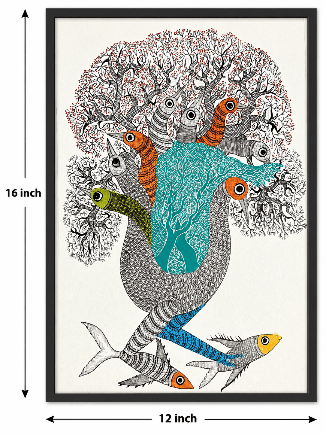 Tree of Life Beneath the Waters - Gond Painting — alternate view