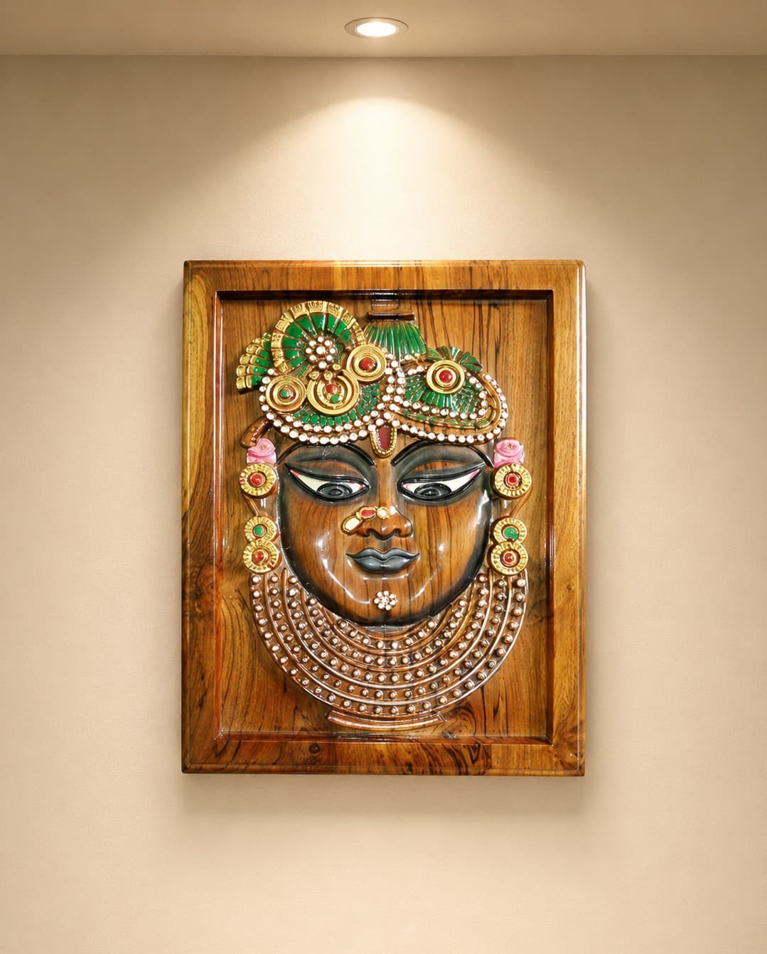 Lord Krishna Wooden Wall Panel - Wood Carving