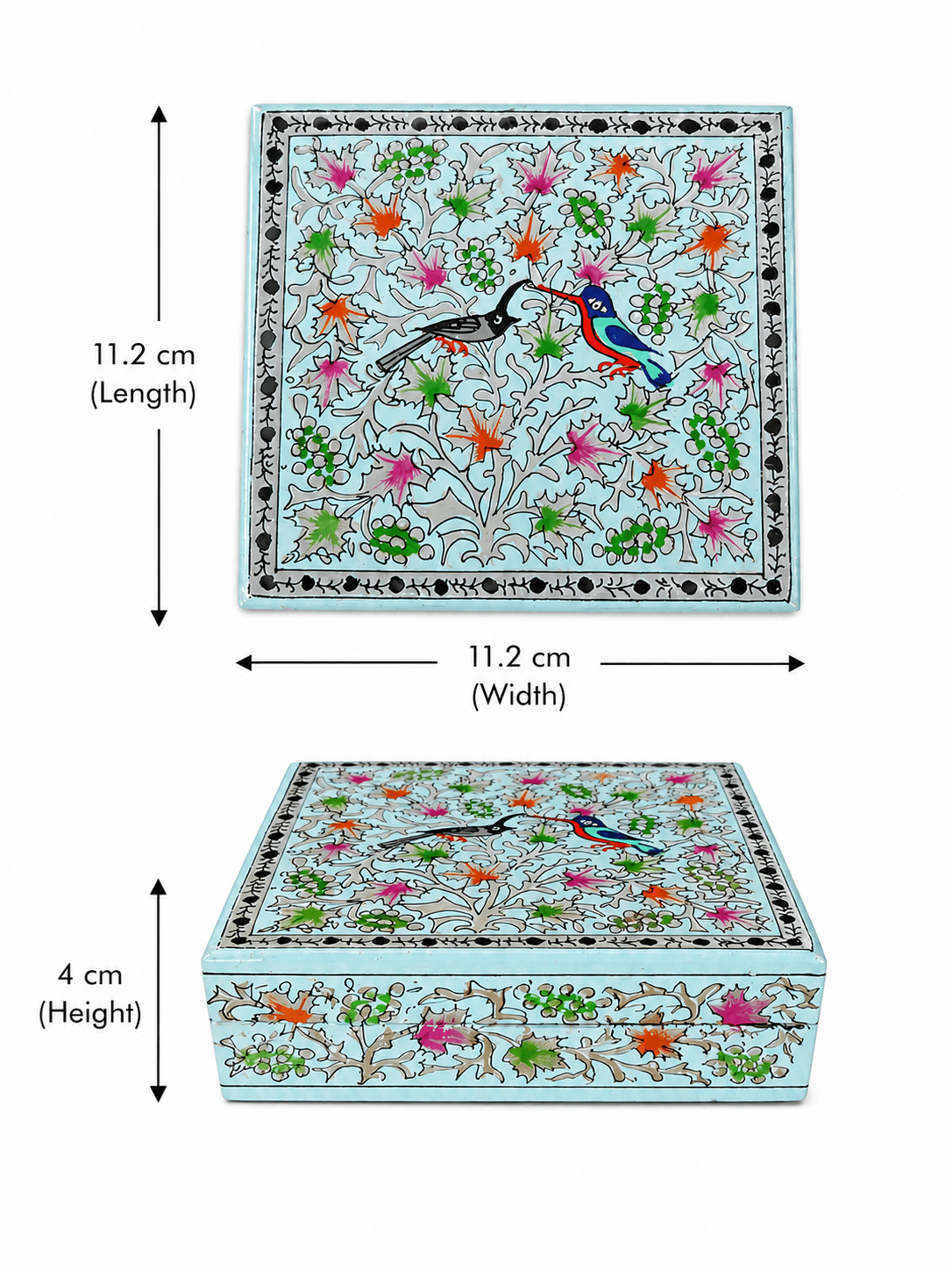 Hand-Painted Floral Coaster Box Set - Kashmiri Naqashi — alternate view