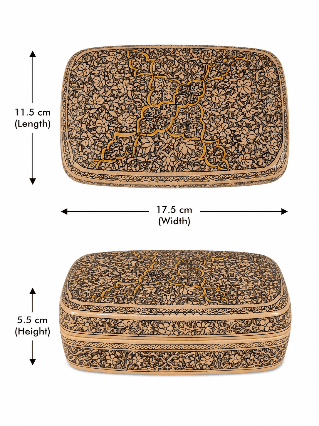 Floral Engraved Wooden Storage Box - Papier Mache — alternate view