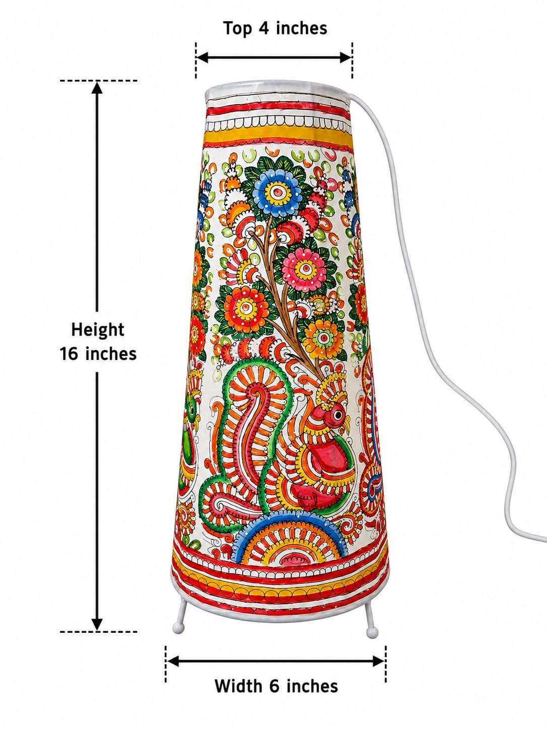 Leather Peacock Motif Floor Lamp - Tholu Bommalata — alternate view