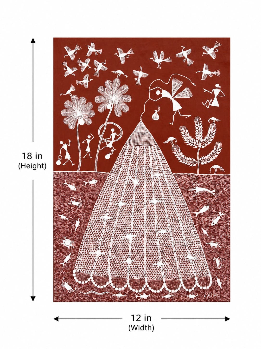 Traditional Tribal Fishing - Warli Painting — alternate view