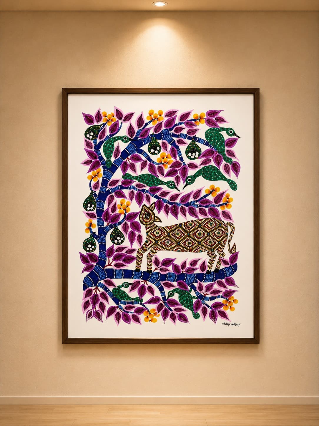 Tribal Deer & Floral Painting - Bhil Painting