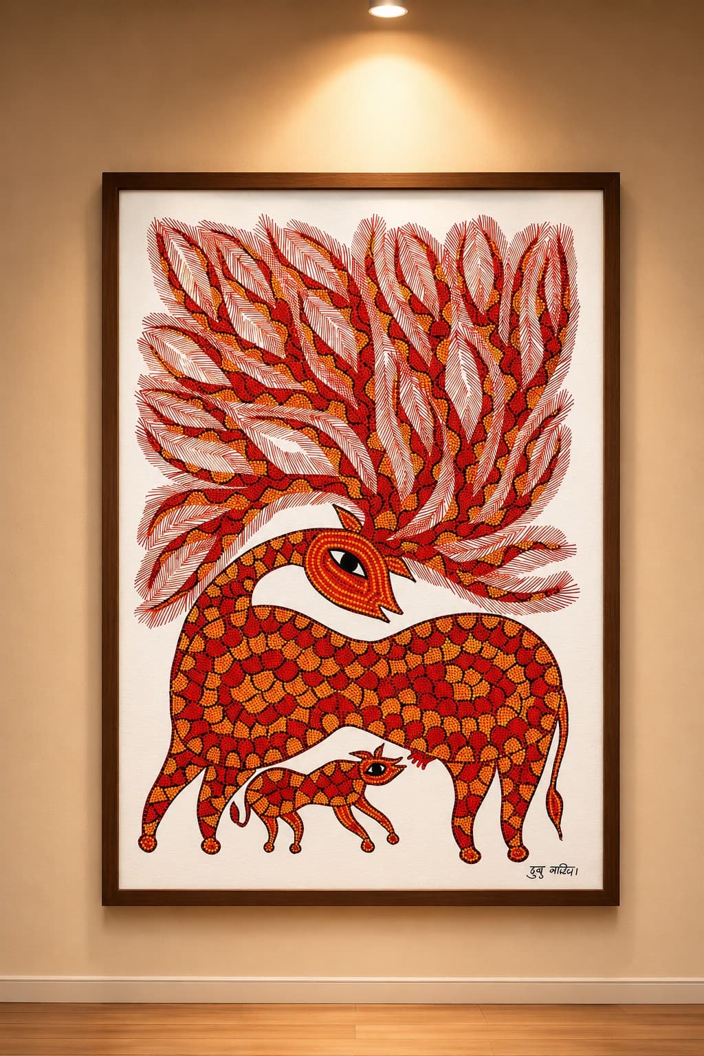 Tribal Mother & Calf Painting - Bhil Painting