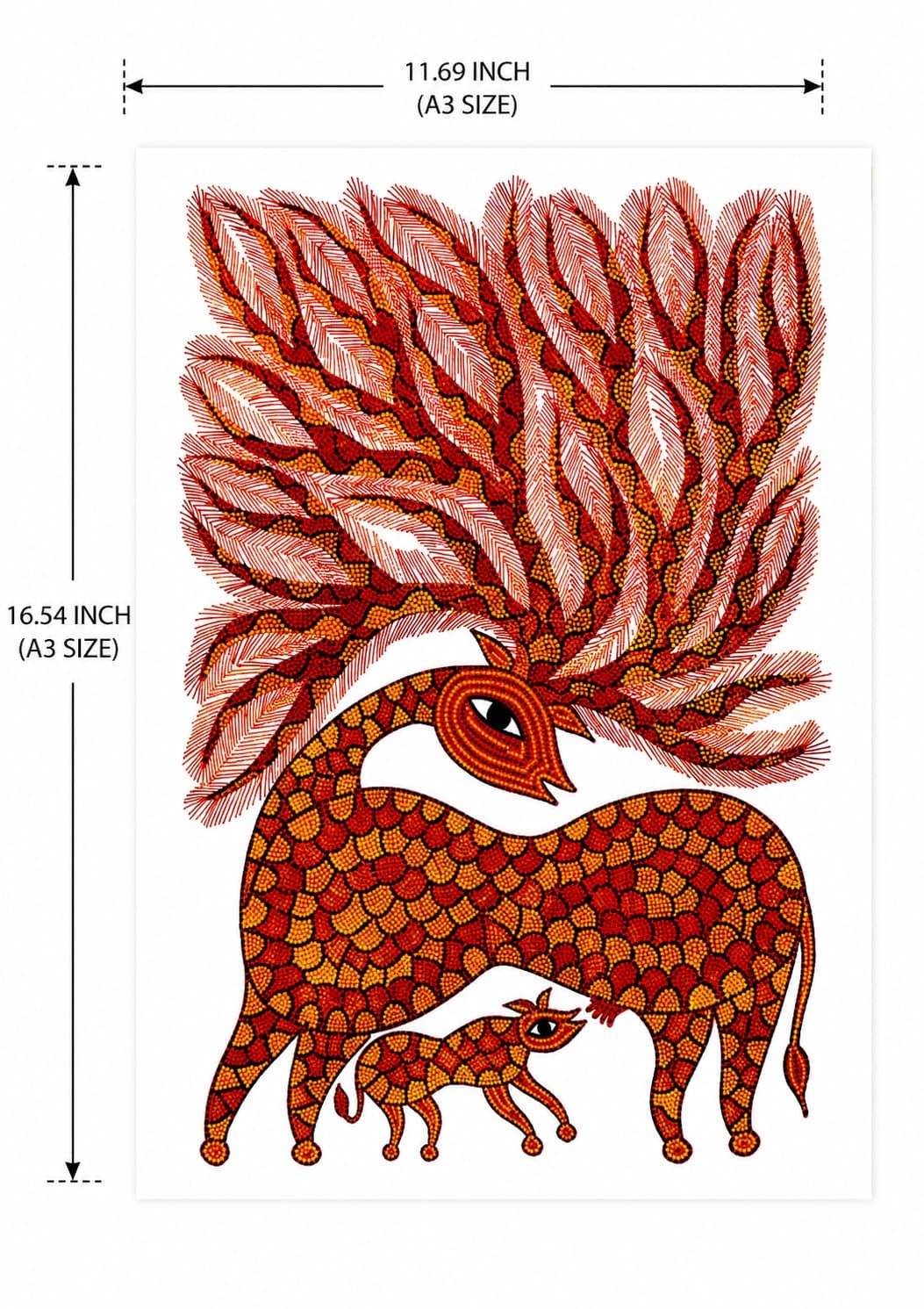 Tribal Mother & Calf Painting - Bhil Painting — alternate view