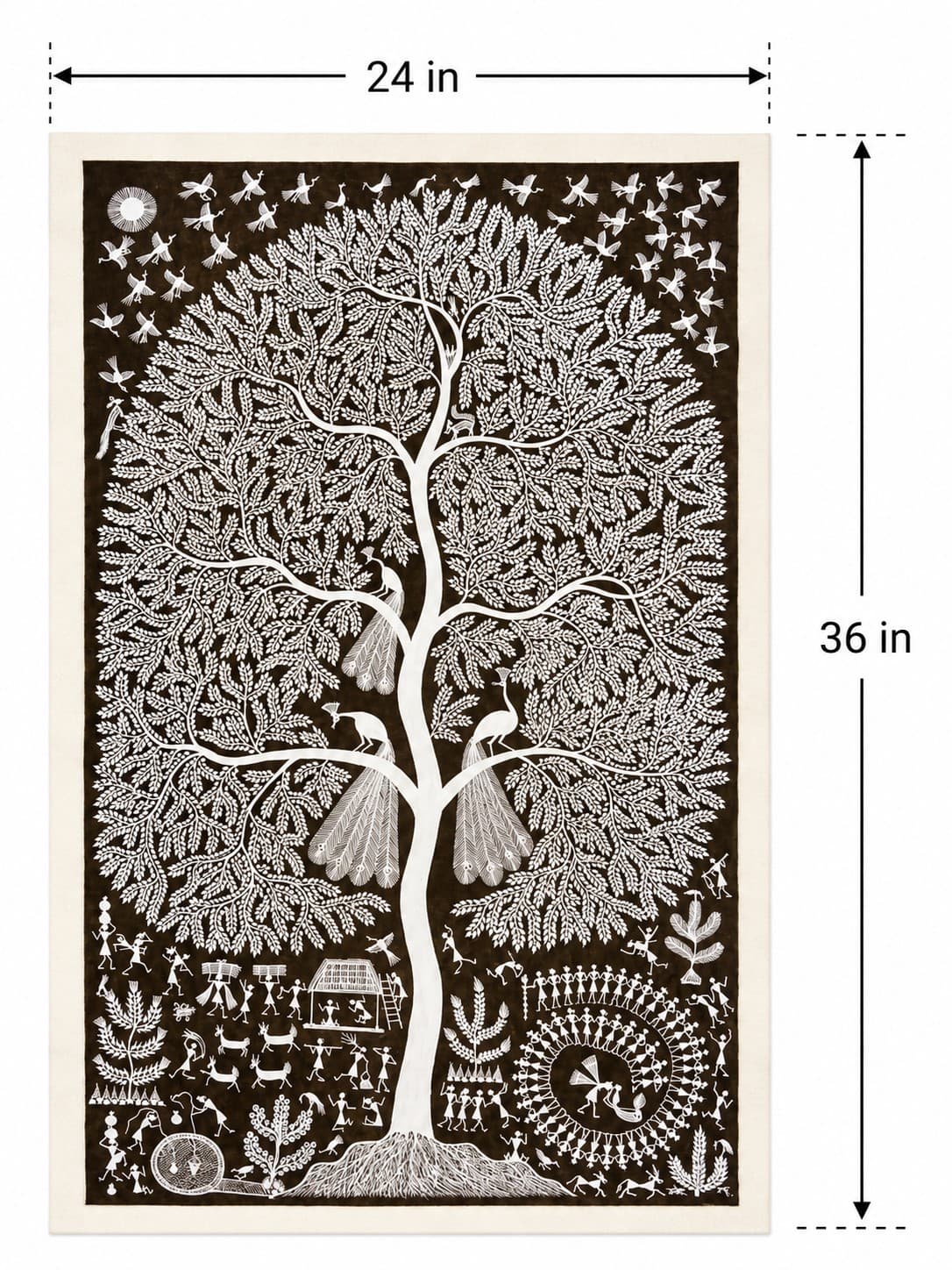 Tree of Life & Peacocks - Warli Painting — alternate view