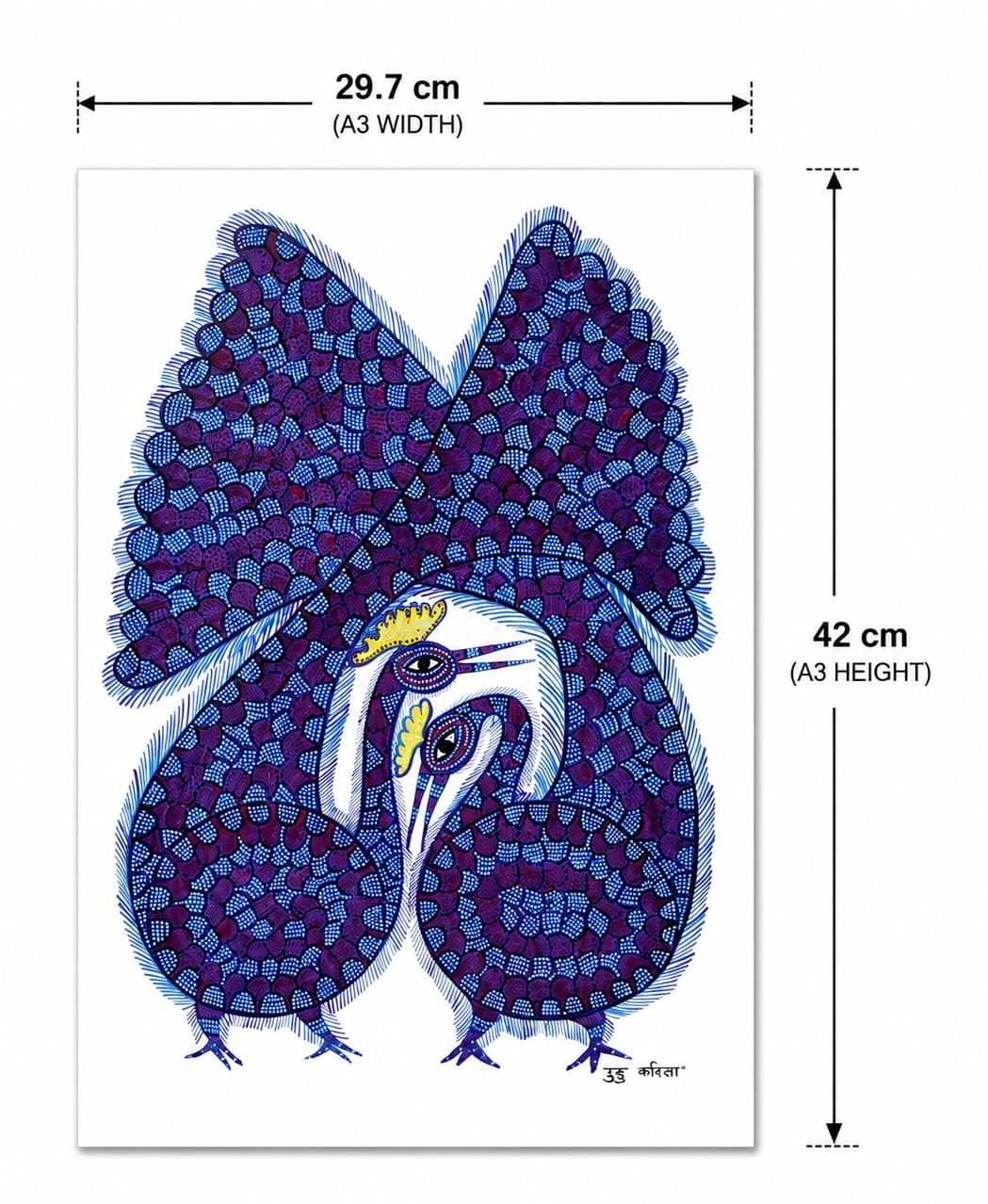 Blue Peacock Pair - Bhil Painting — alternate view
