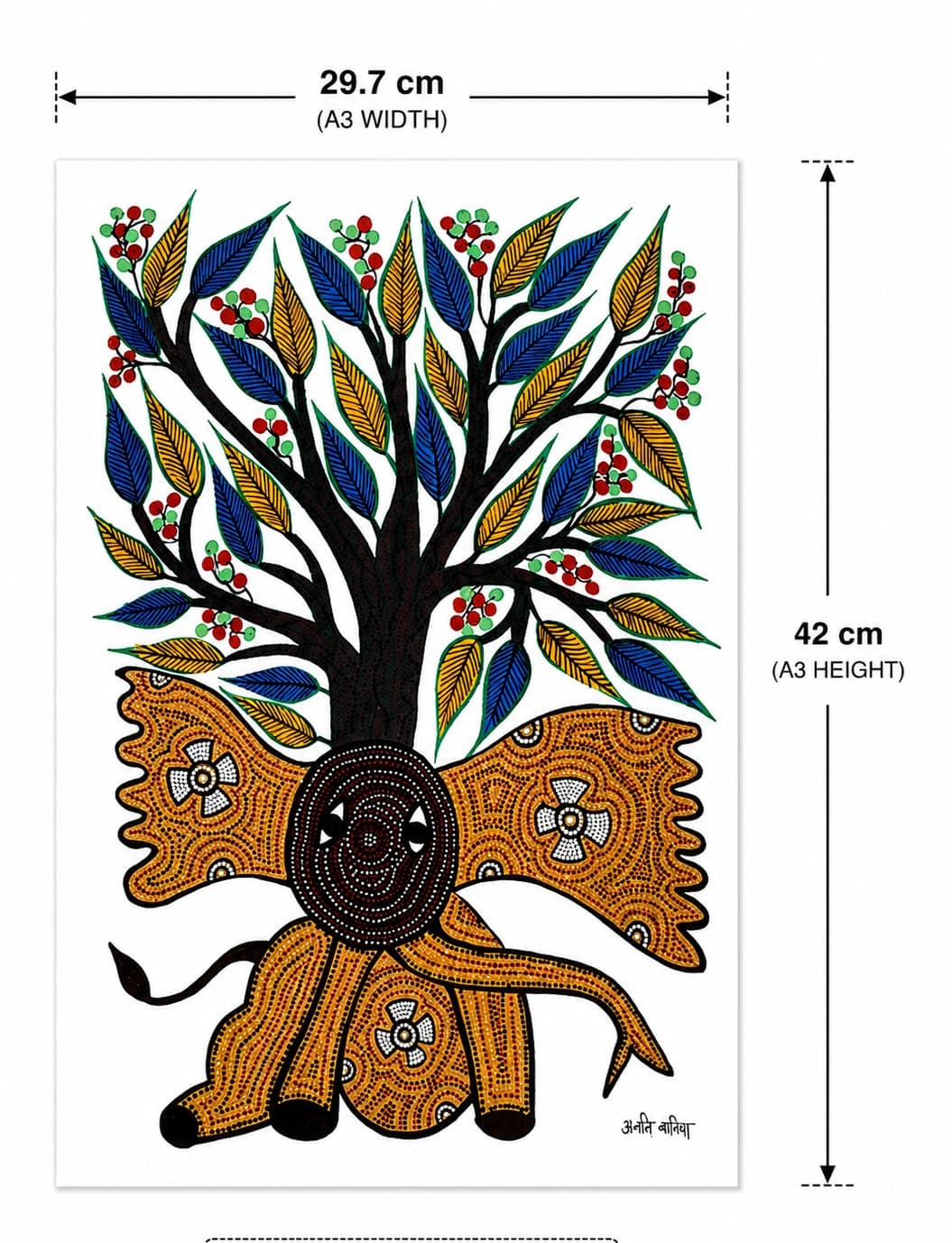Tree of Life Elephant - Bhil Painting — alternate view