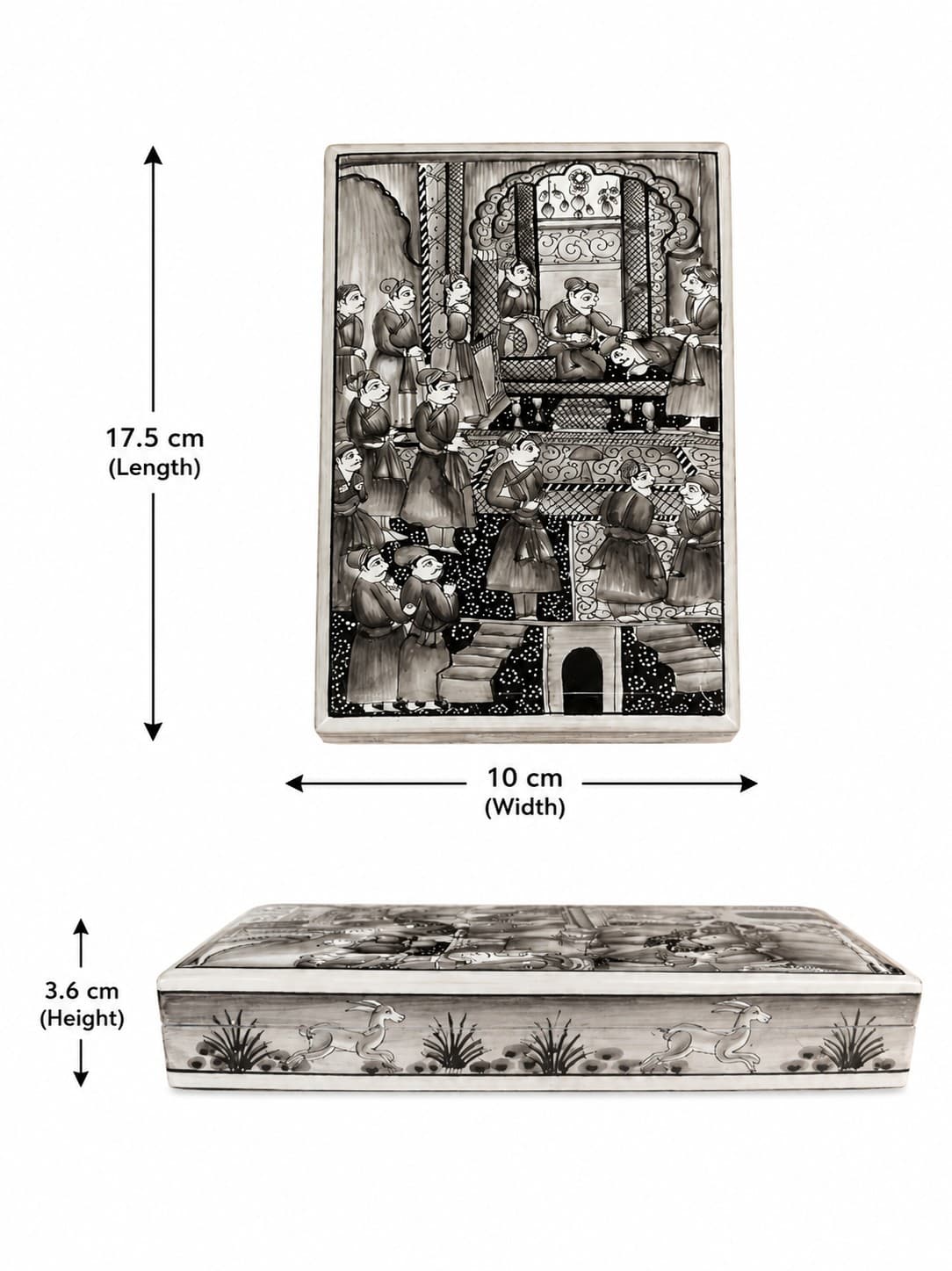 Monochrome Wooden Storage Box - Kashmiri Naqashi — alternate view