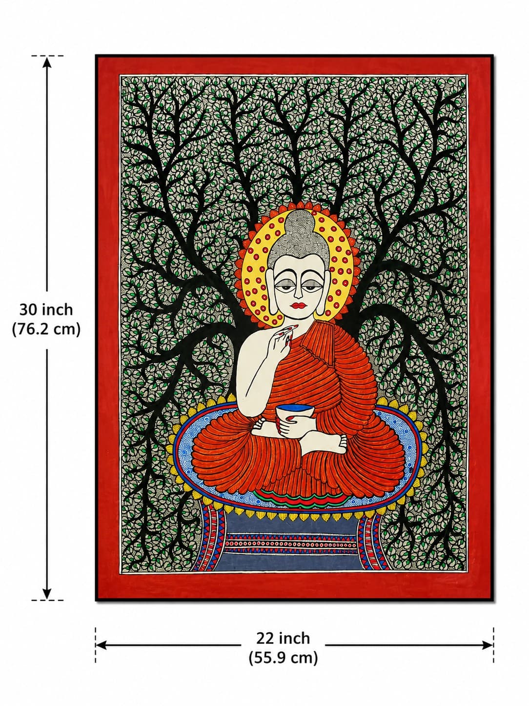 Buddha Under the Bodhi Tree - Madhubani Painting — alternate view