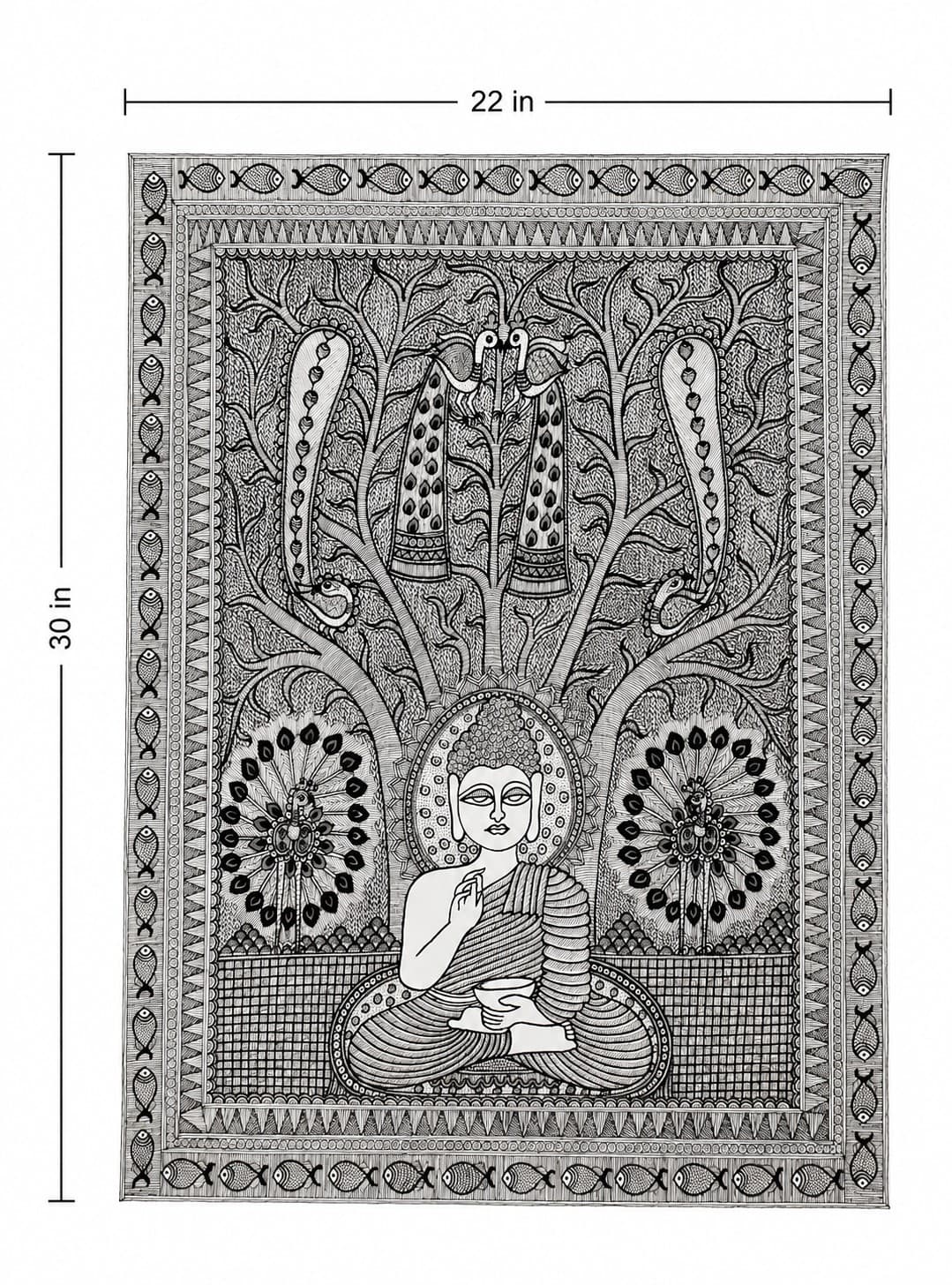 Buddha & Dancing Peacock - Madhubani Painting — alternate view
