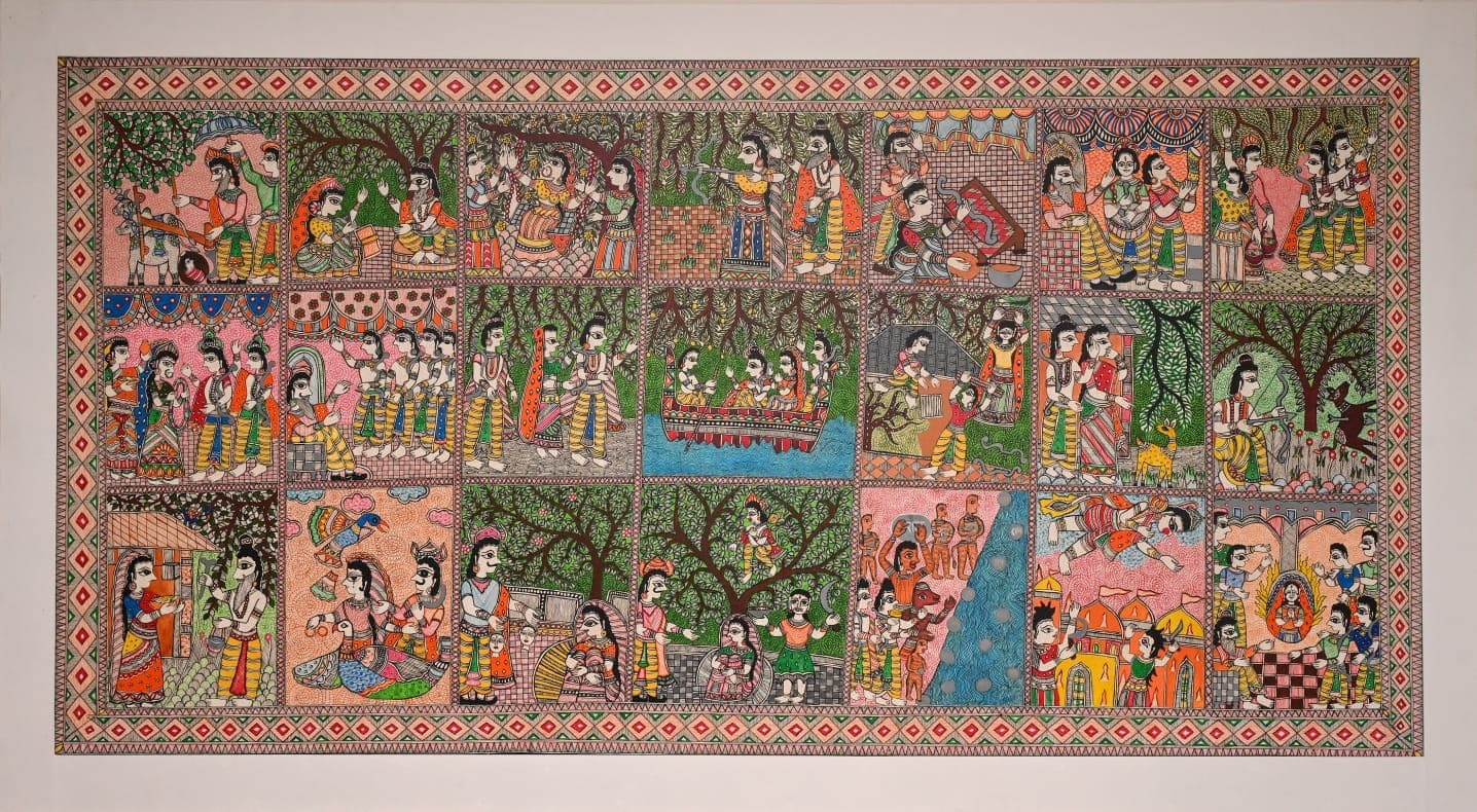 Ramayana Story - Madhubani Painting - Multicolor