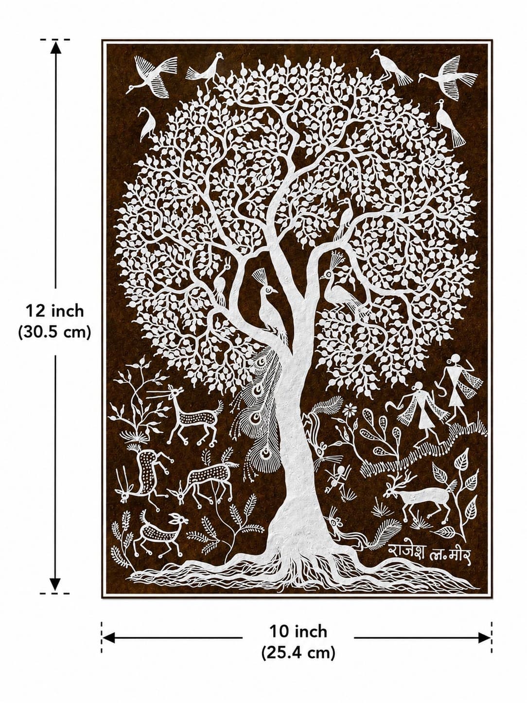 Tree of Life with Peacocks and Deer - warli Painting — alternate view