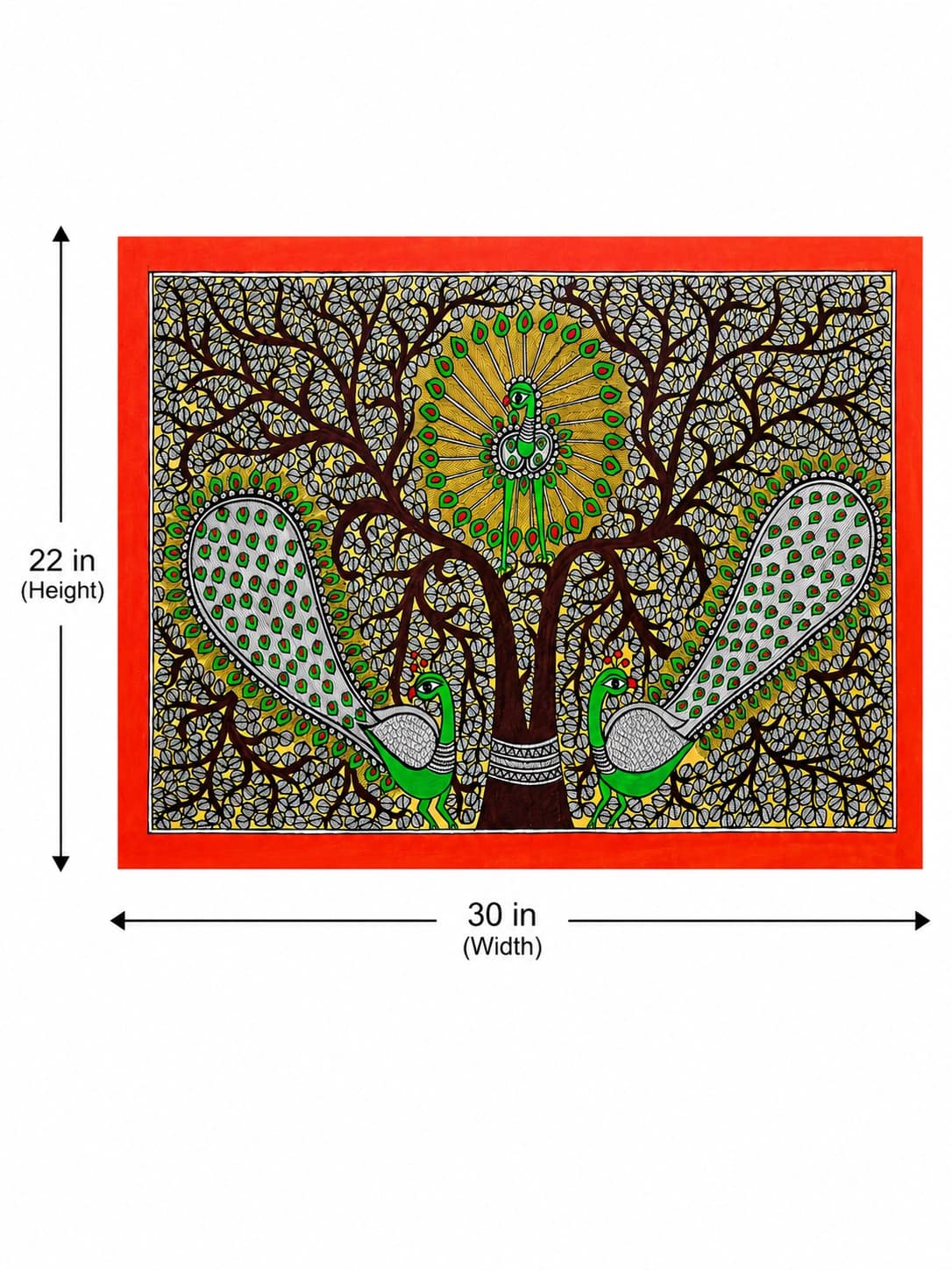 Three Peacock Tree of Life - Madhubani Painting — alternate view