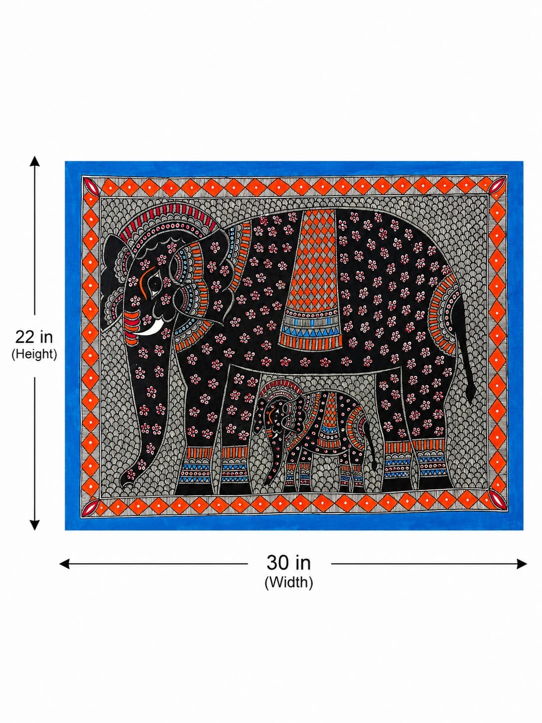 Mother & Calf Elephant - Madhubani Painting — alternate view