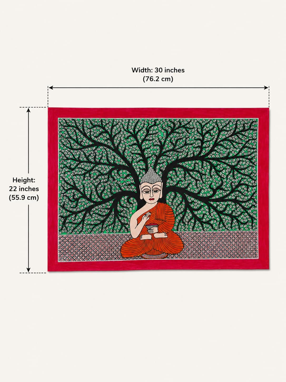 Buddha Under the Bodhi Tree - Madhubani Painting — alternate view