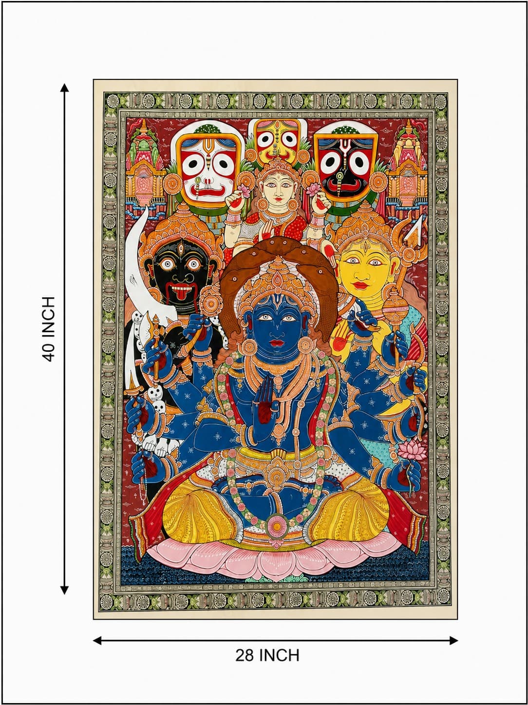 Maha Kali with Jagannath Trinity - Pattachitra Painting — alternate view