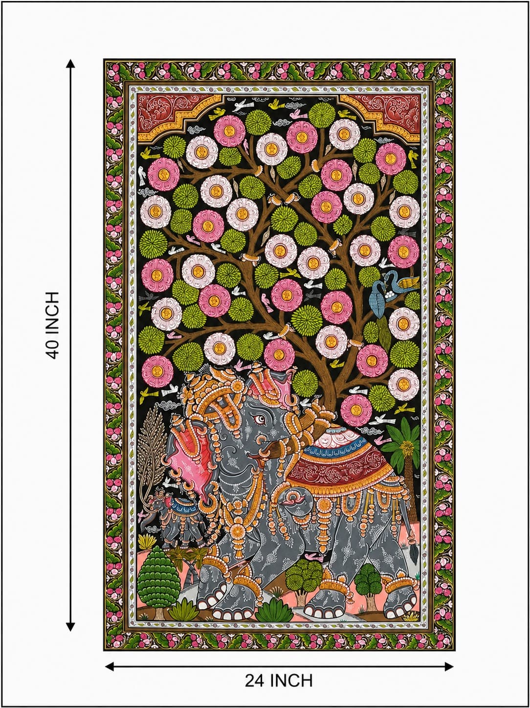 Royal Elephant Under the Blossoming Tree - Pattachitra Painting — alternate view