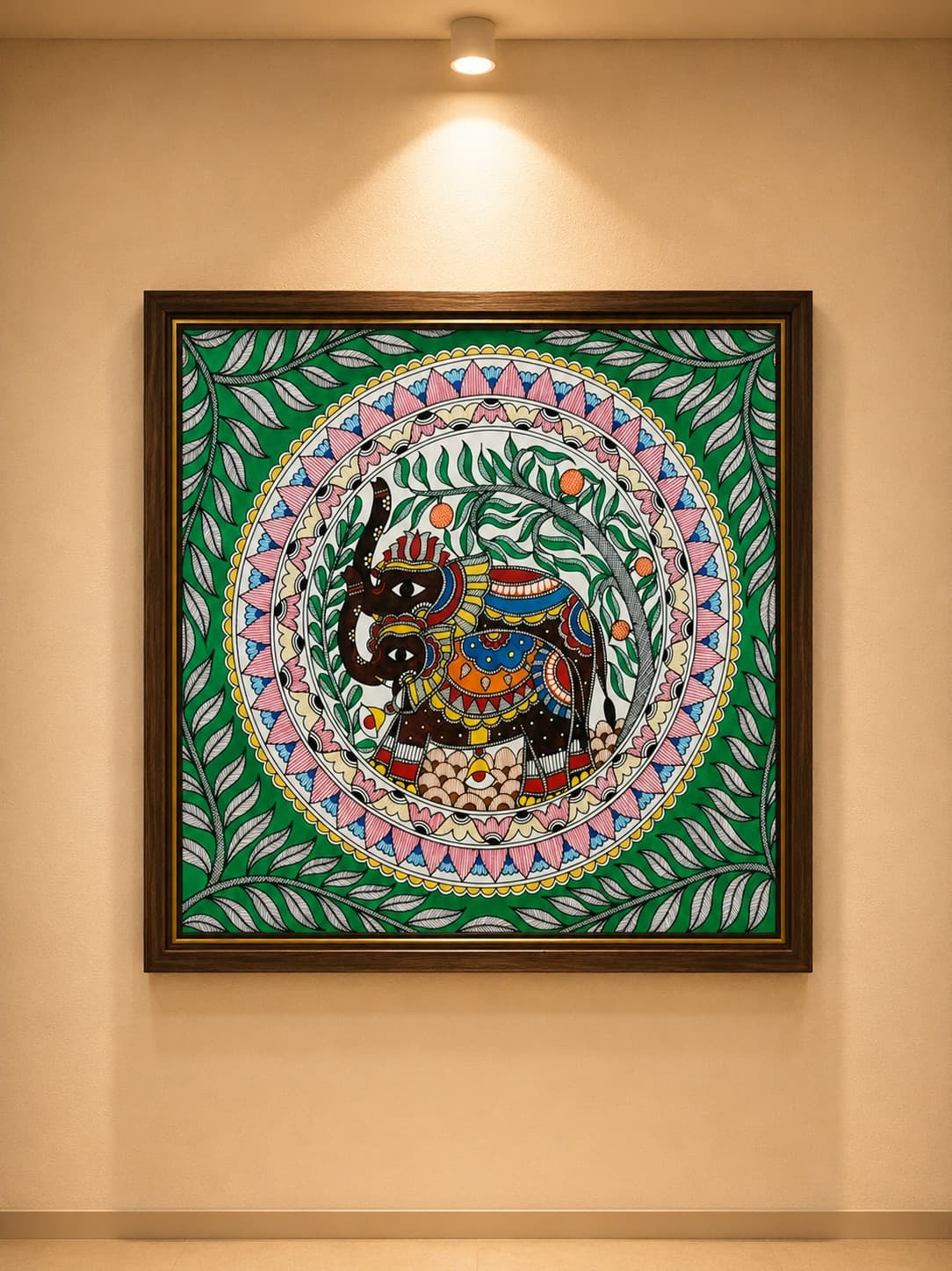 Royal Elephant Mandala - Madhubani Painting