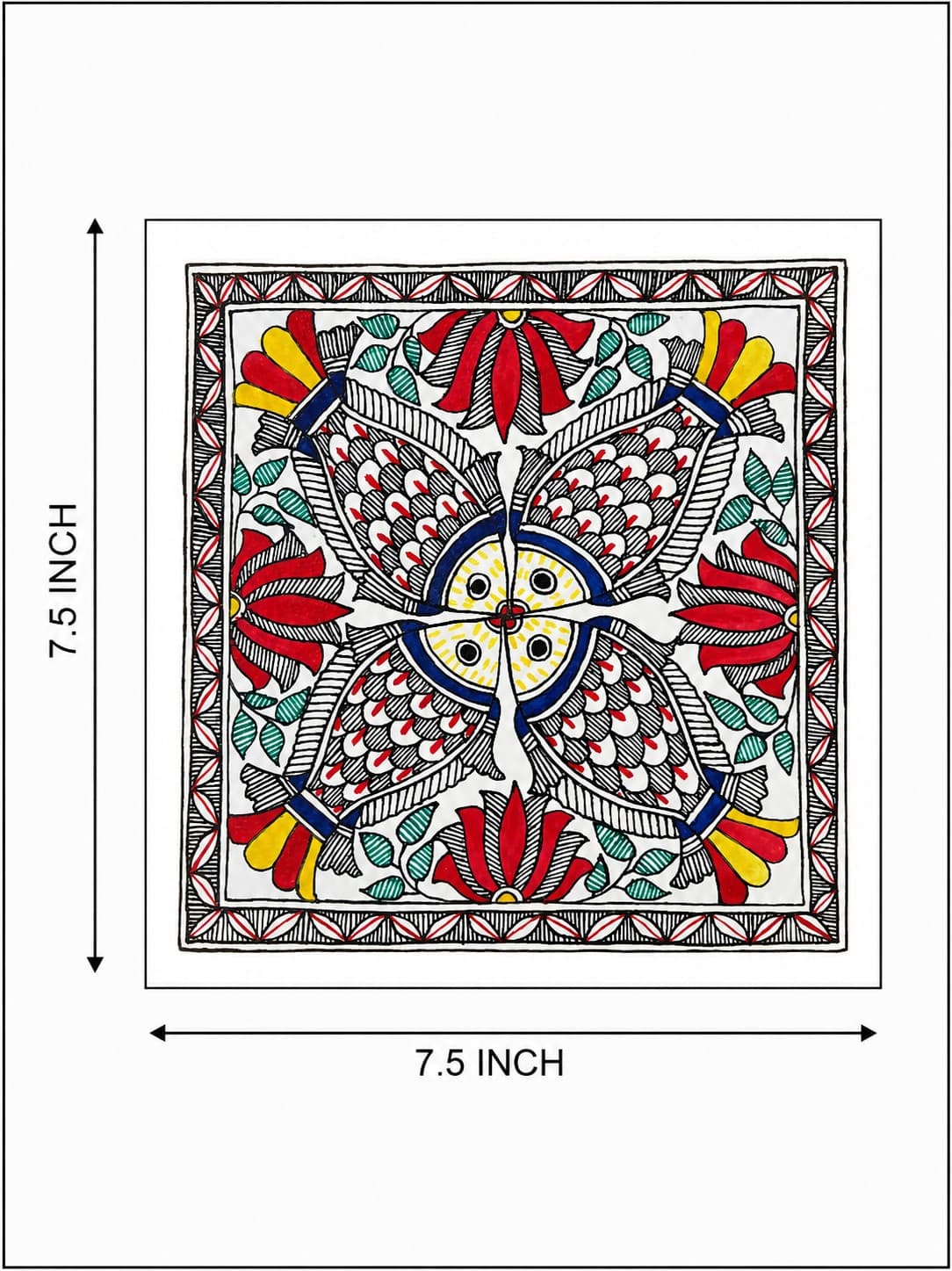 Four Birds Mandala - Madhubani Painting — alternate view