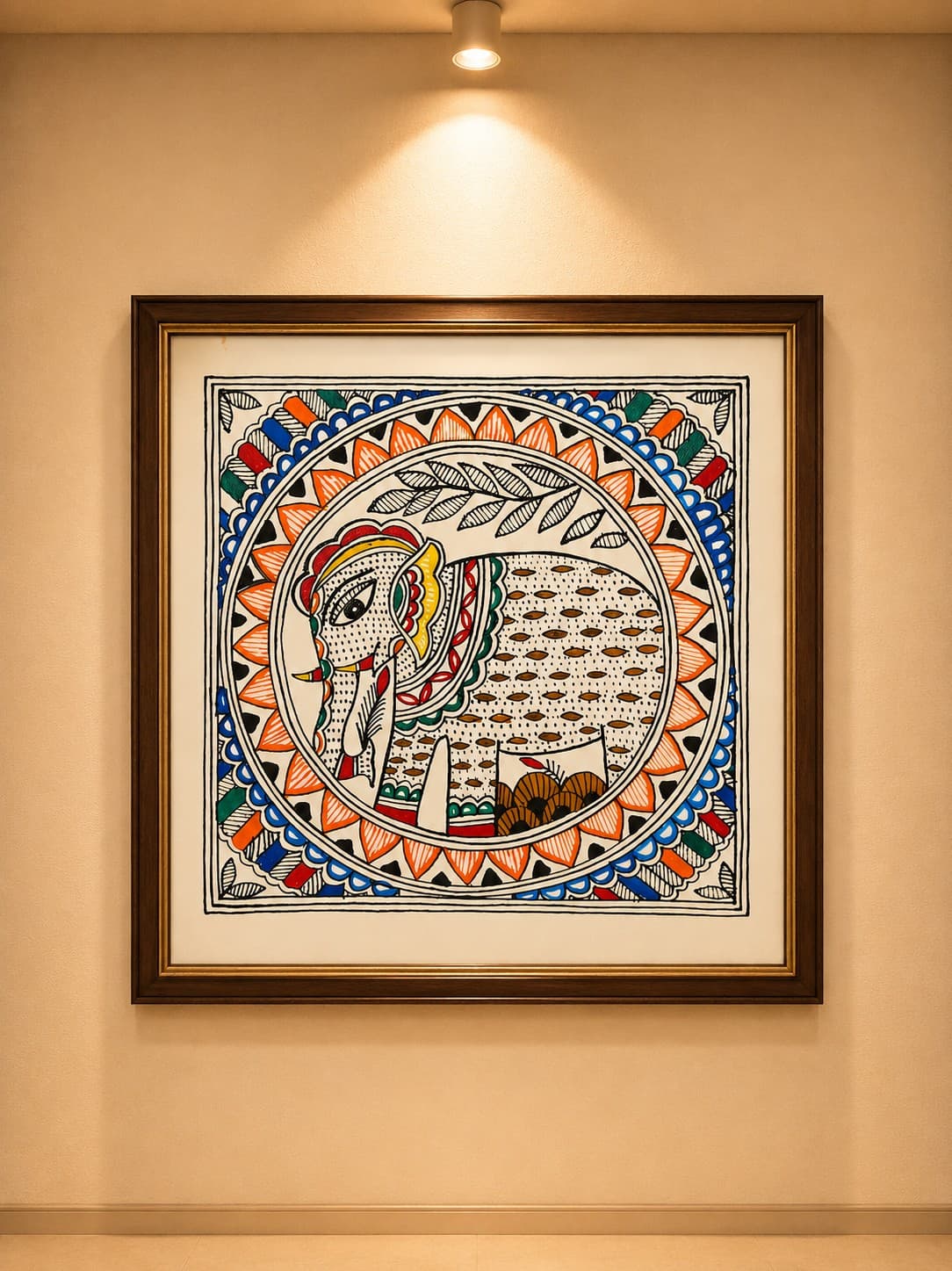 Sacred Elephant Mandala - Madhubani Painting