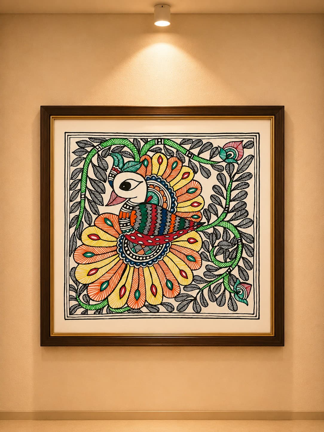 Floral Songbird - Madhubani Painting