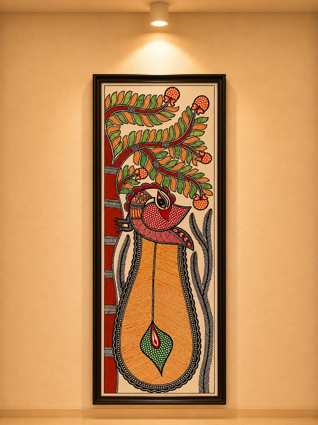 Bird Beneath the Fruit Tree - Madhubani Painting