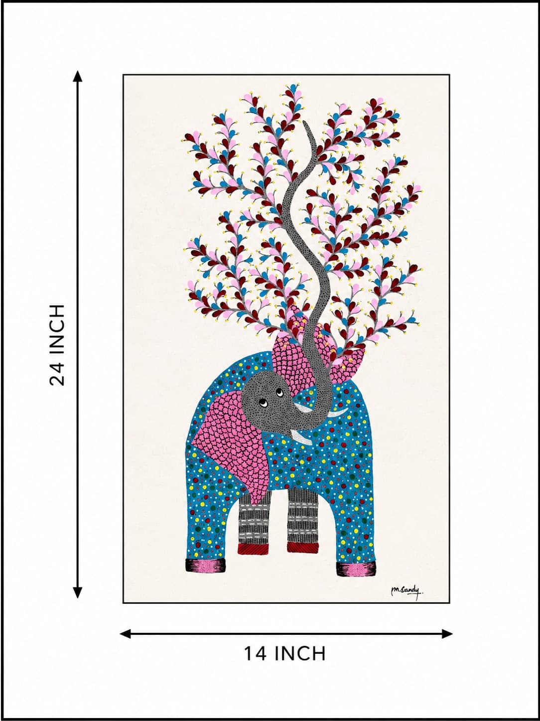 Tree of Life Elephant - Gond Painting — alternate view