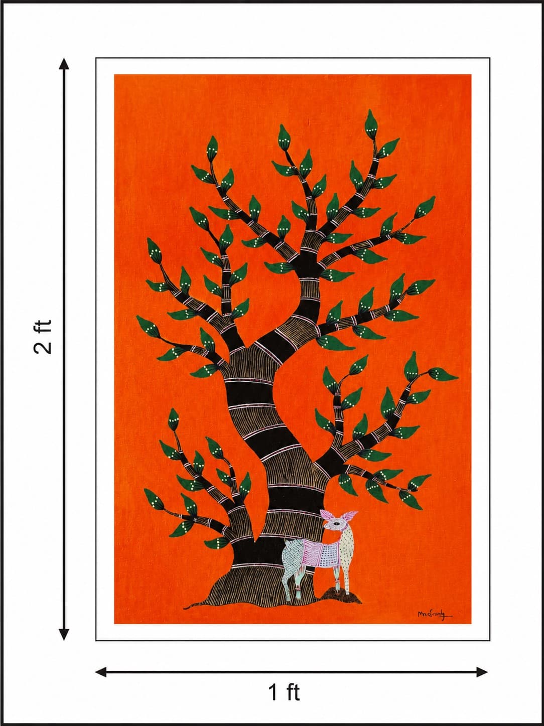 Guardian Deer Beneath the Tree of Life - Gond Painting — alternate view