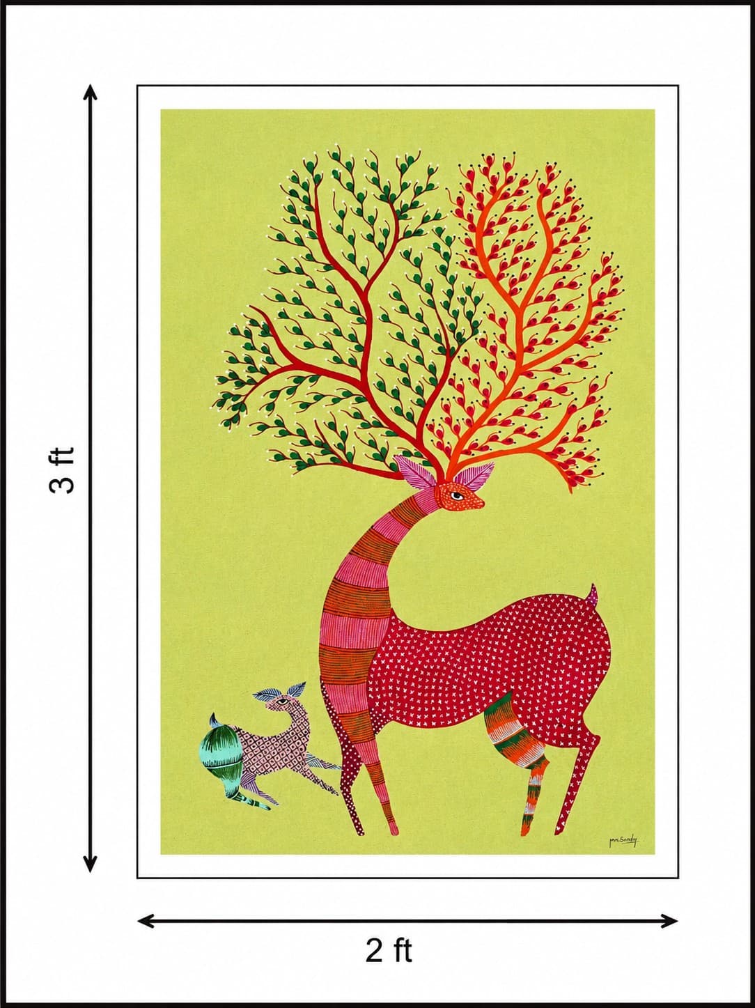 Tree of Life Deer - Gond Painting — alternate view