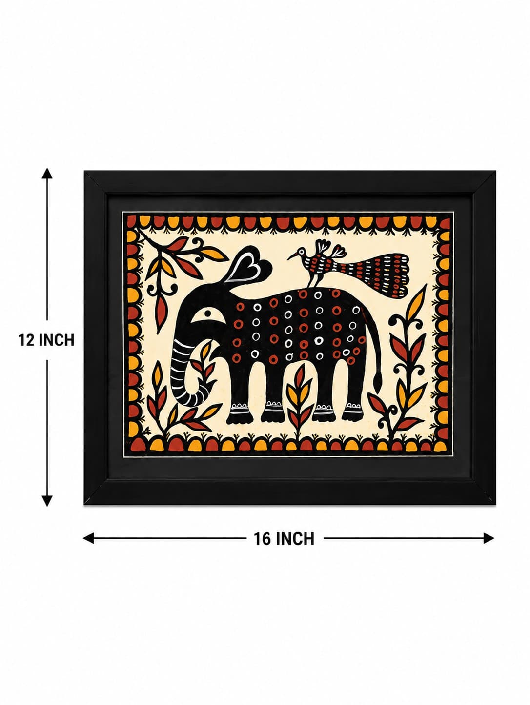 Elephant & Peacock - Sohrai Painting — alternate view