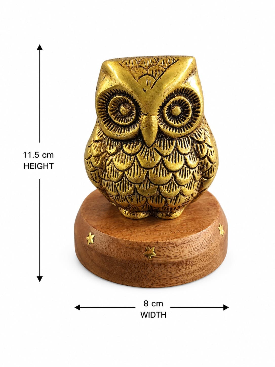 Brass Owl Figurine on Wooden Base - Brass & Copper — alternate view