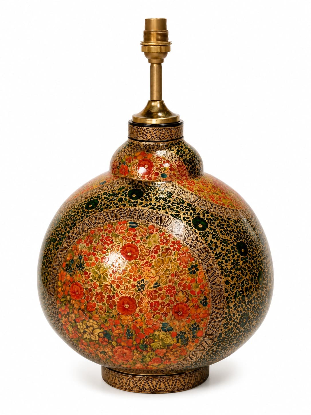 Lamp Base - Papier Mache - red, orange, green, blue, black, gold, and earthy tones