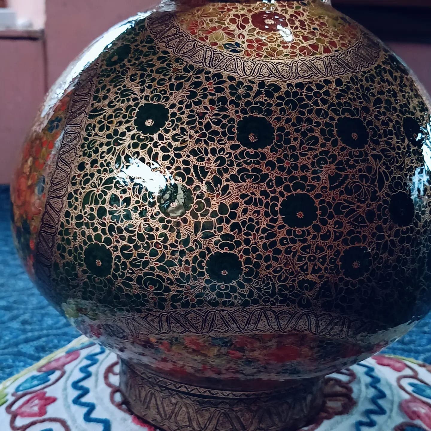 Lamp Base - Papier Mache - red, orange, green, blue, black, gold, and earthy tones