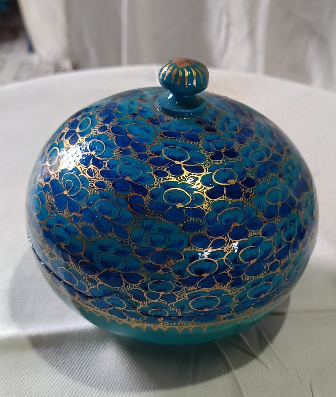 Ornament Box - Papier Mache - Blue, turquoise, gold and multicolour accents