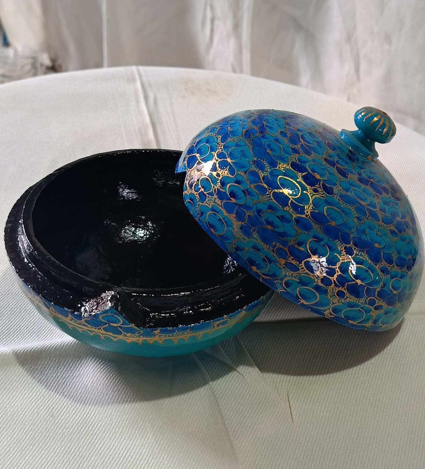 Ornament Box - Papier Mache - Blue, turquoise, gold and multicolour accents