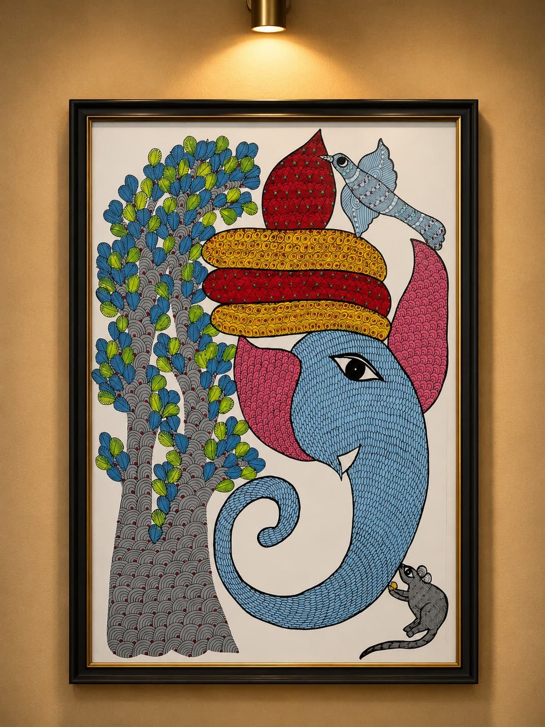 Peacock & Ganesha -  Gond Painting