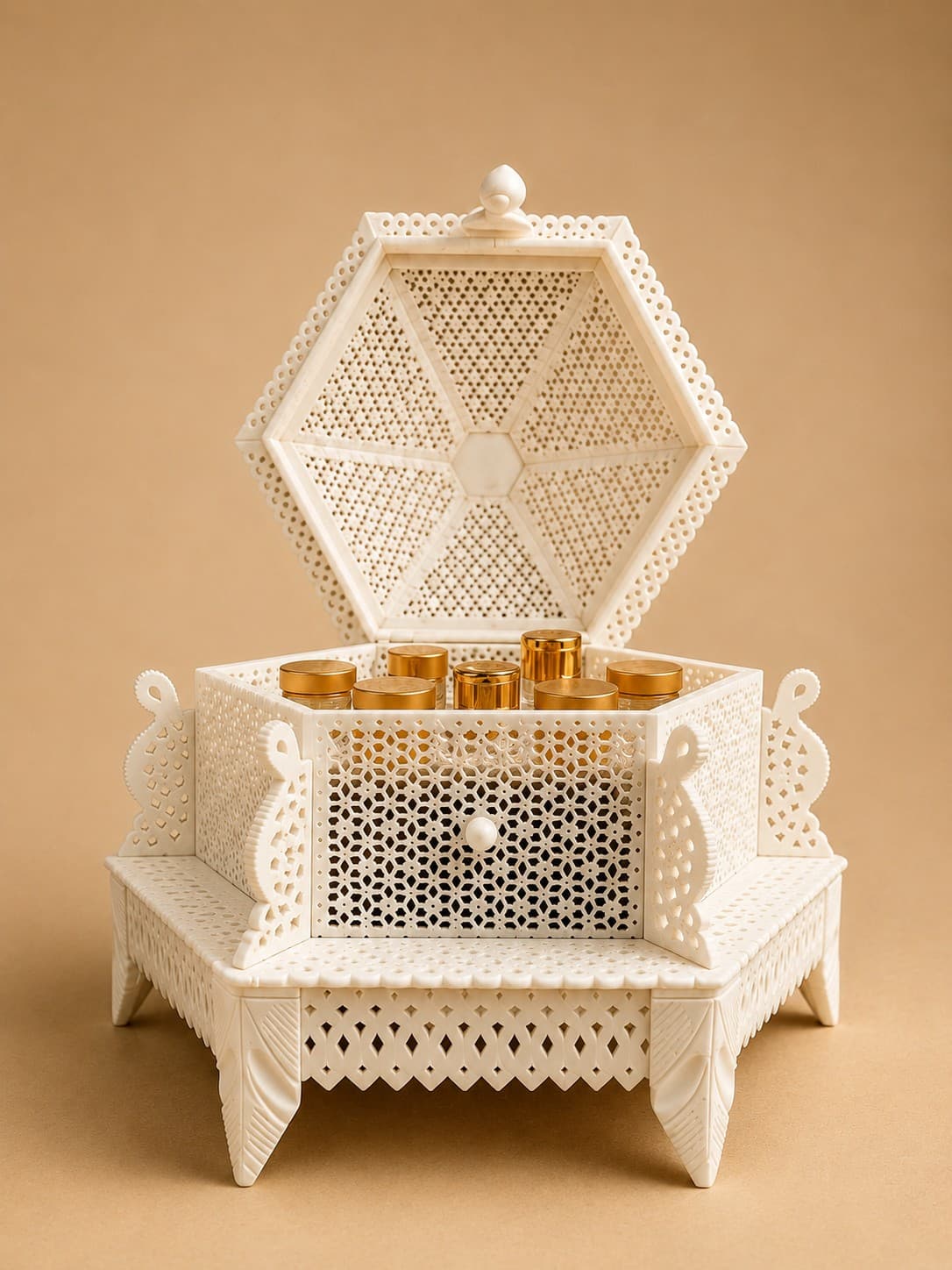 Perfume Storage Box (6 Bottle Holder) - Lucknow Bone Naqashi