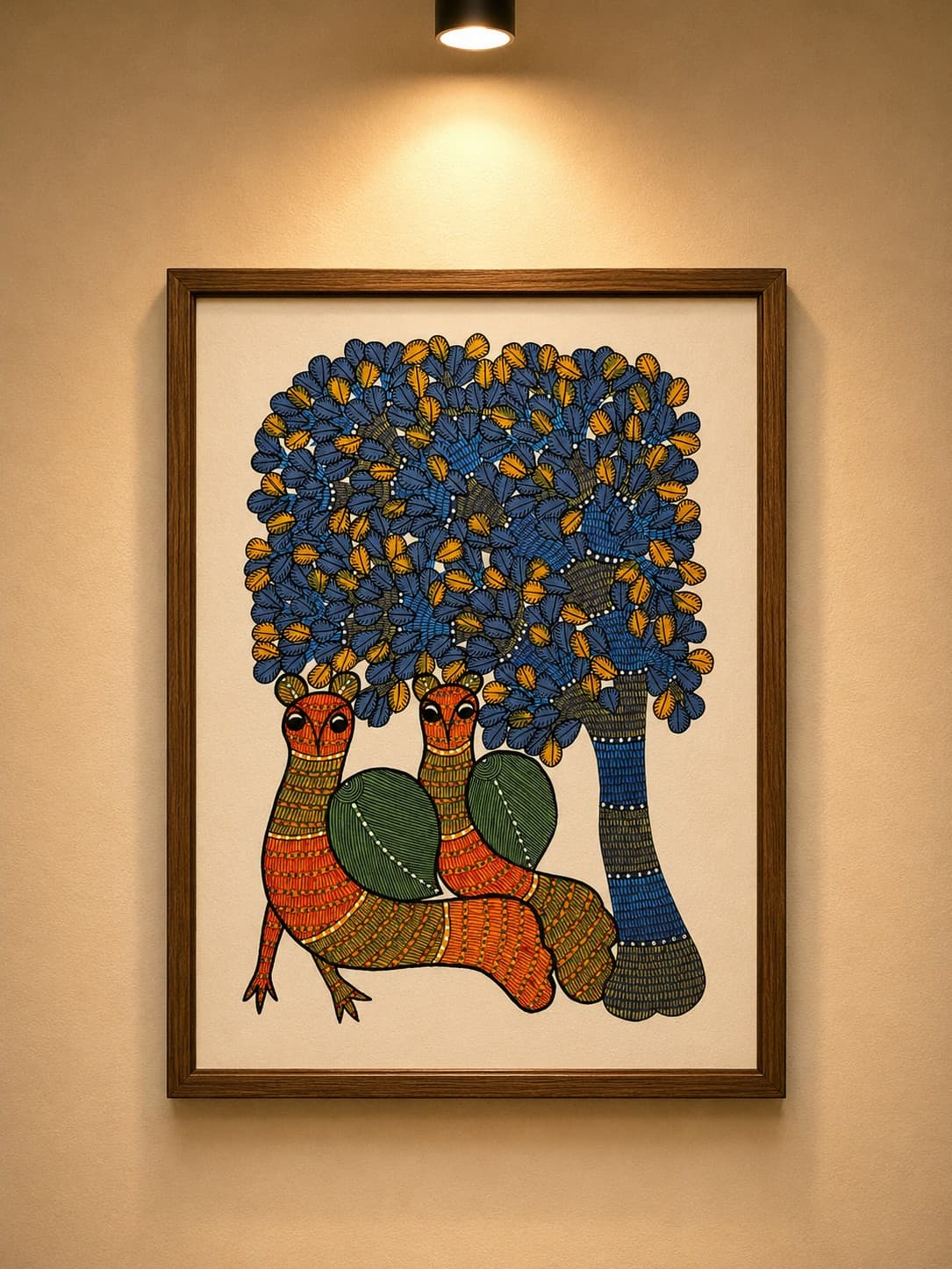 Twin Deer Under Tree - Gond Painting