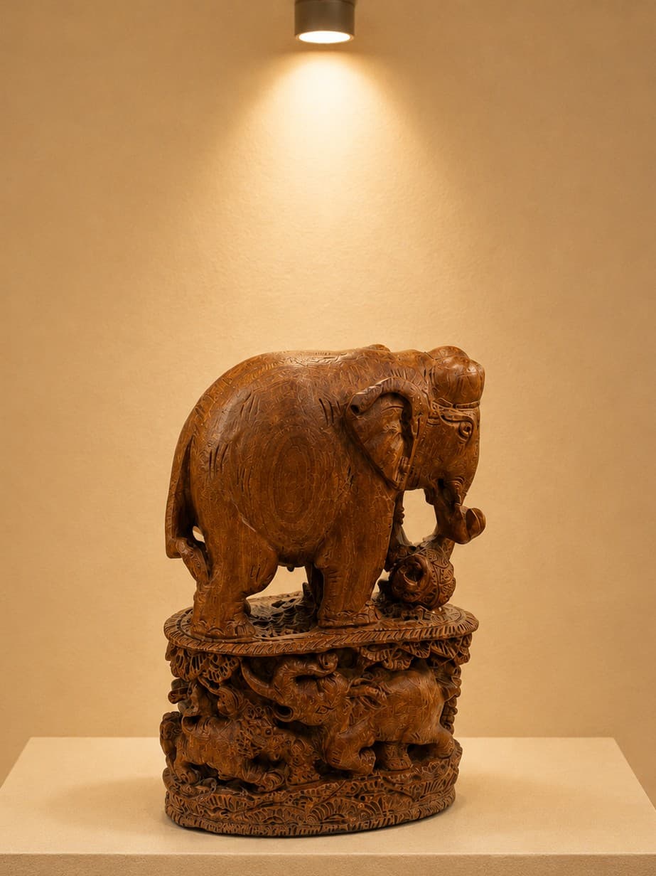 Elephant Shikar - Wood Carving