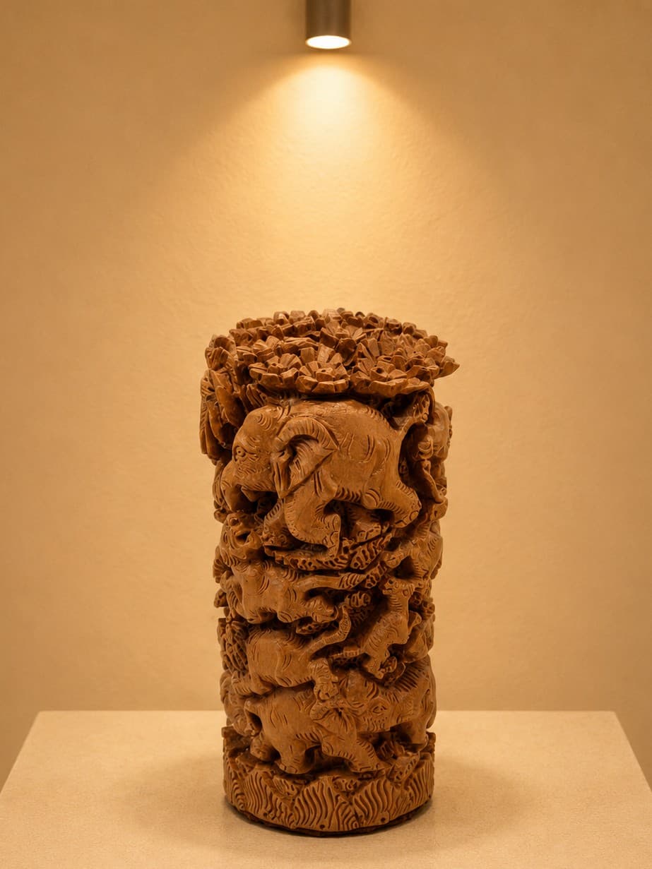 Shikar Elephant Table Decor - Wood Carving