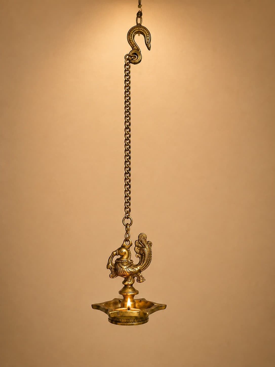 Peacock Hanging Diya - Brass & Copper