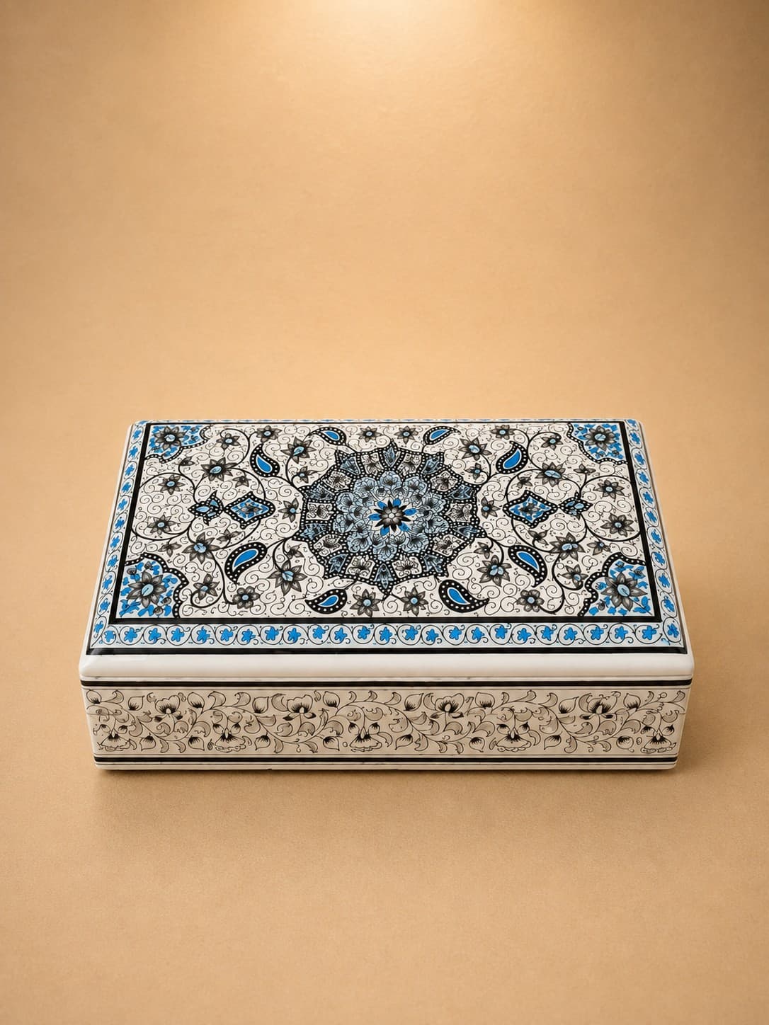 Azure Bloom Heritage Storage Box - Kashmiri Naqashi