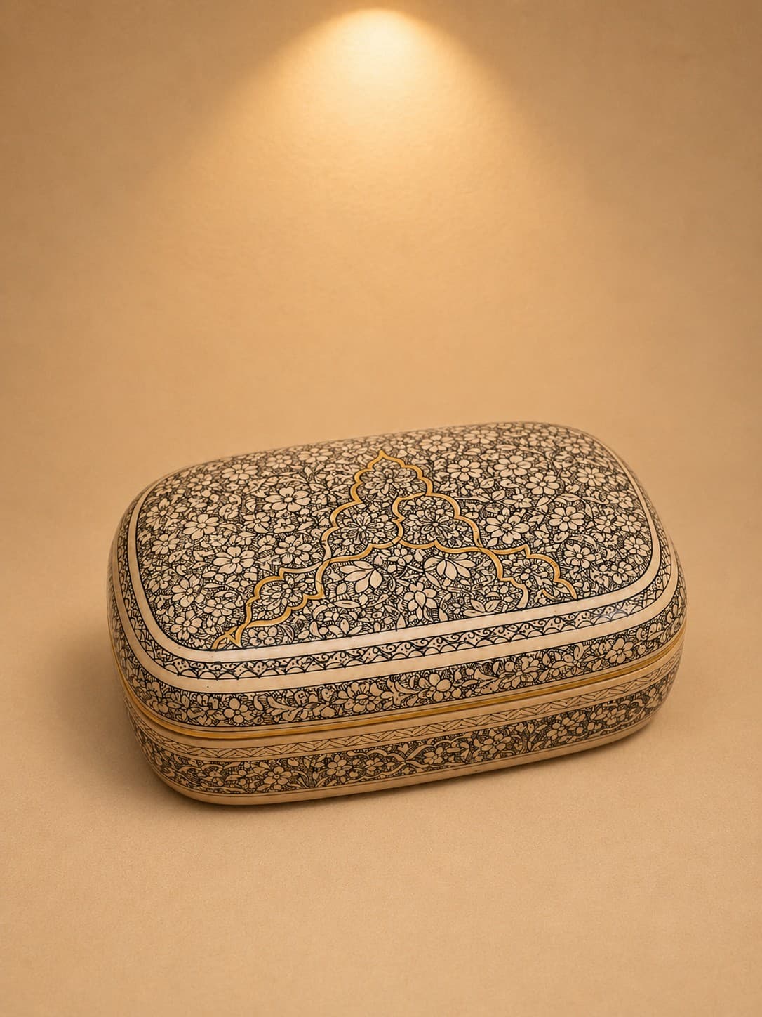 Floral Engraved Wooden Storage Box - Papier Mache