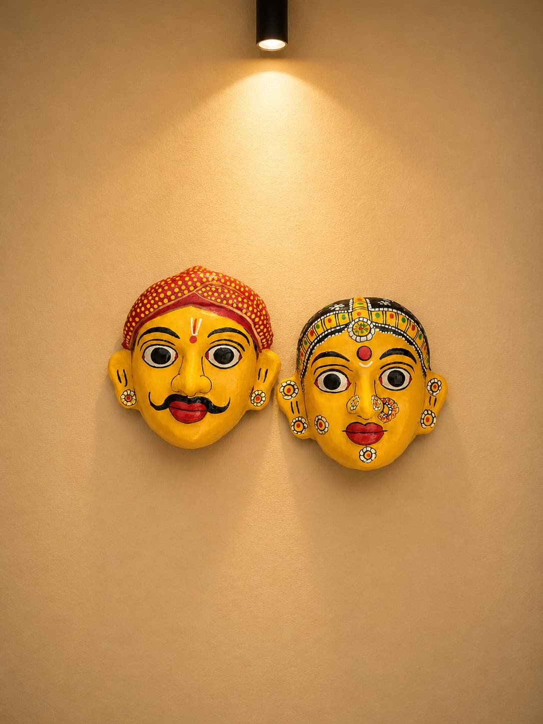 Cheriyal Bride & Groom Masks (Set of 2) - Cheriyal Mask