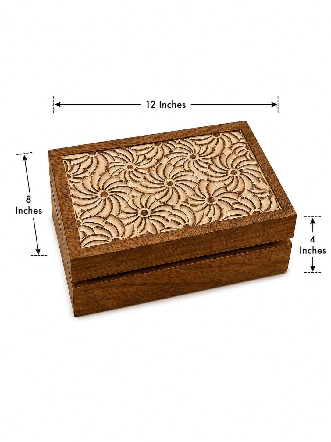 Floral Carved Wooden Storage Box — alternate view