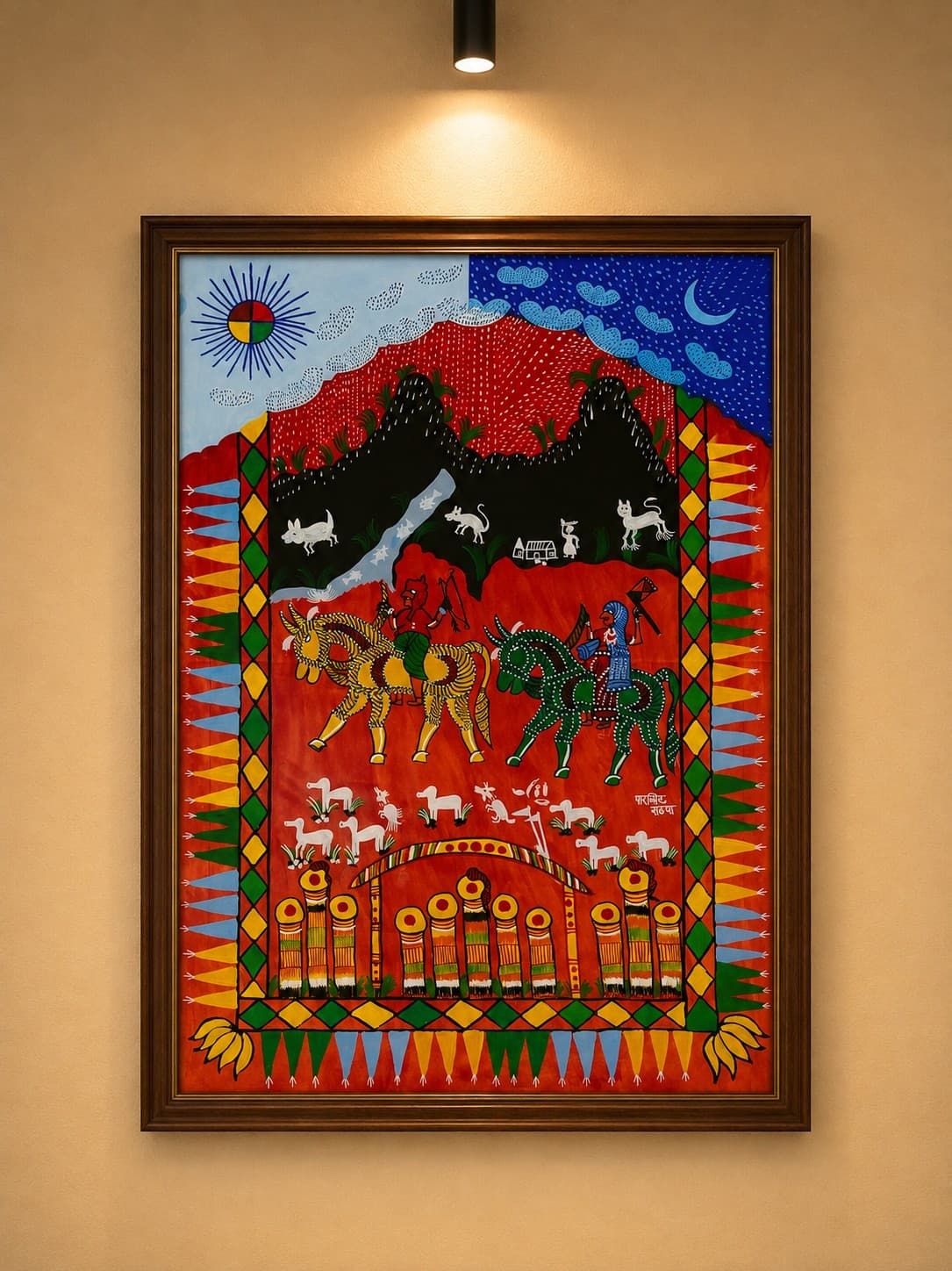 Sacred Horse Procession Traditional - Pithora Painting