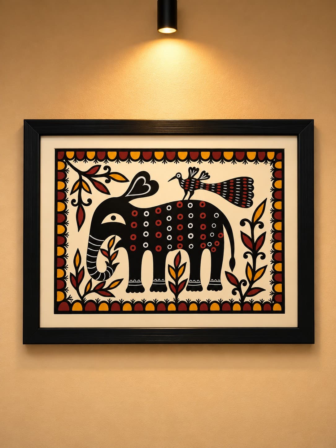 Elephant & Peacock - Sohrai Painting