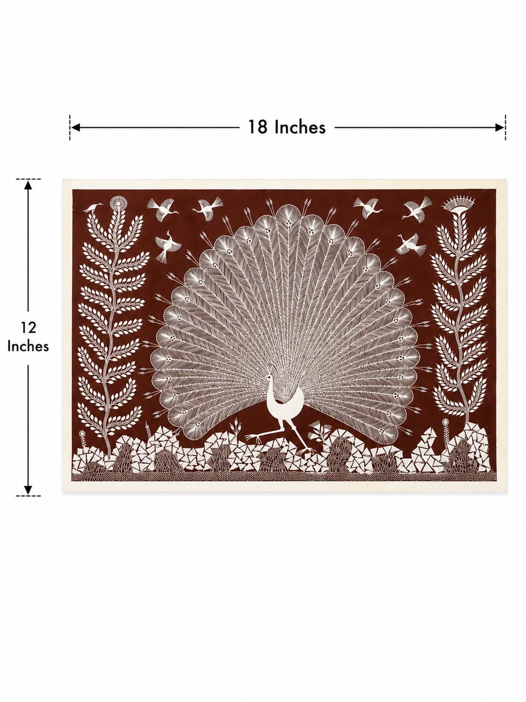 Peacock Tribal Painting on Fabric - Warli Painting — alternate view