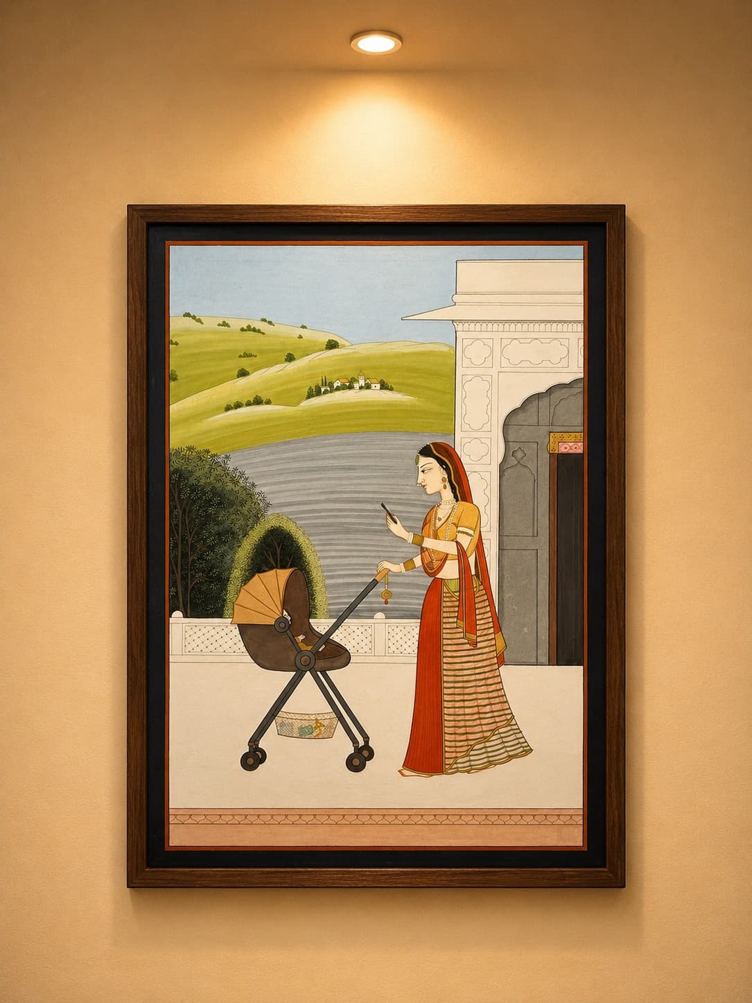 17th Century Mother with todays trend and technology - Miniature Painting